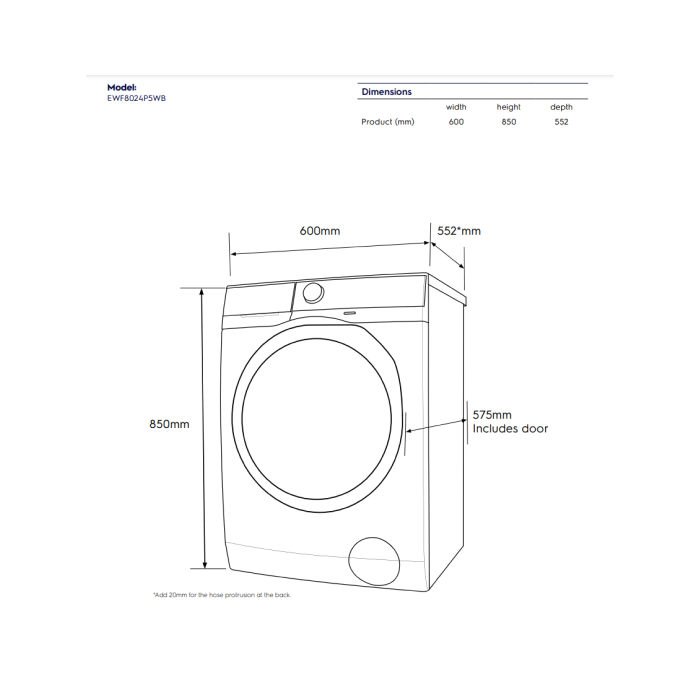 8 Kg 220V-60Hz FL Washing Machine Electrolux EWF8024P5WB 60Hz for Marine - Image 4