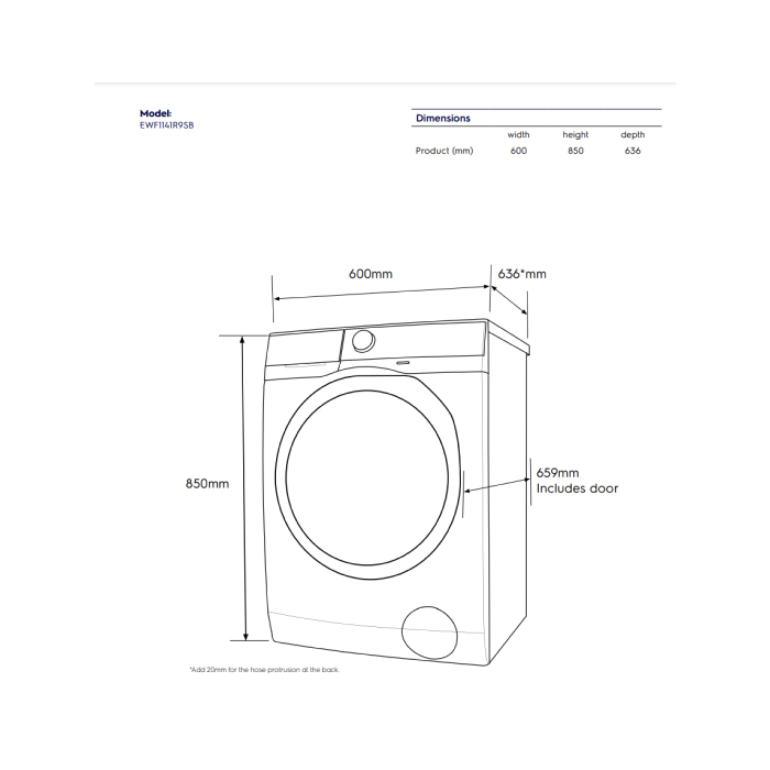 11 kg 220V-60Hz FL Washing Machine Electrolux EWF1141R9SB 60Hz Para sa Marine - Image 5